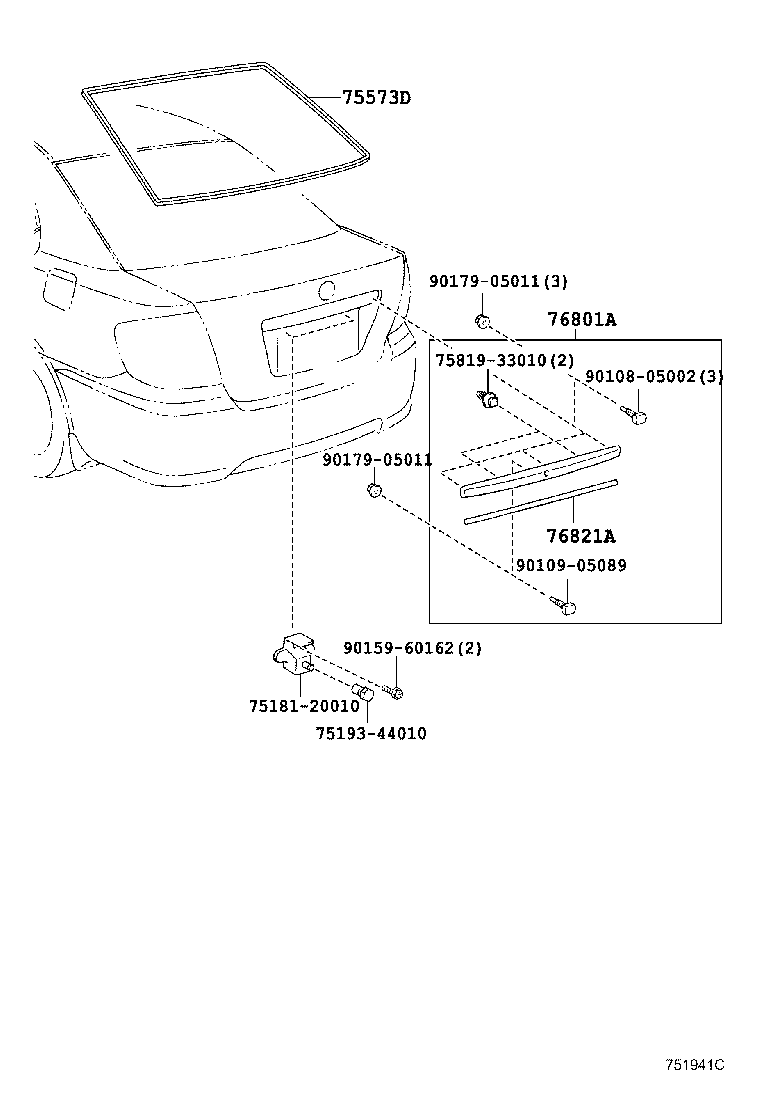 76801-20330 GARNISH SUB-ASSY, LUGGAGE COMPARTMENT DOOR, OUTSIDE product image