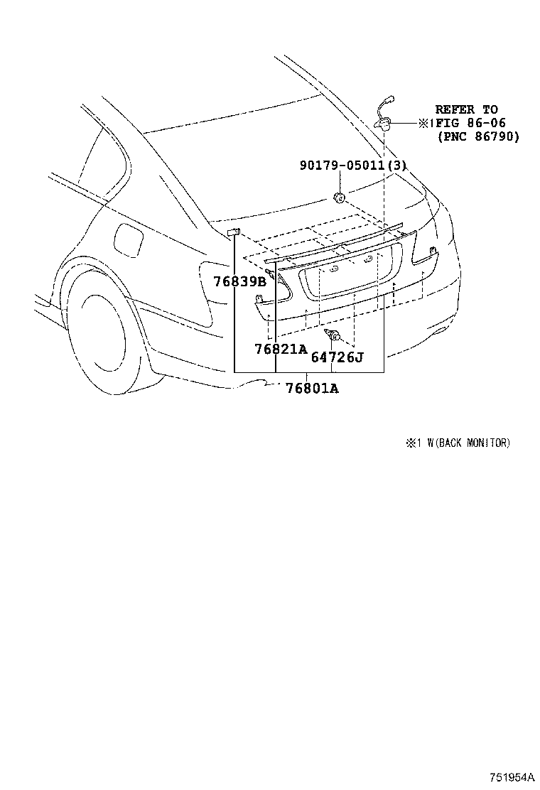 Toyota 76801-30141-C3 GARNISH SUB-ASSY, LUGGAGE COMPARTMENT DOOR, OUTSIDE