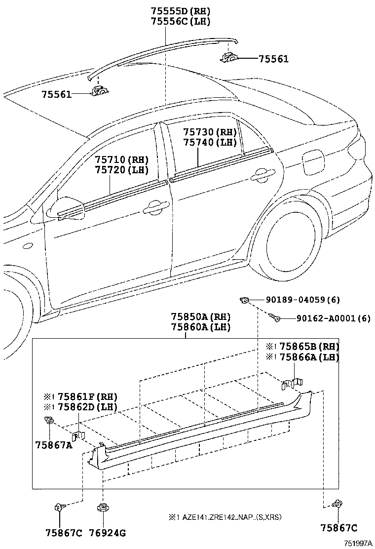 Toyota 75710-02210 MOULDING ASSY, FRONT DOOR BELT, RH