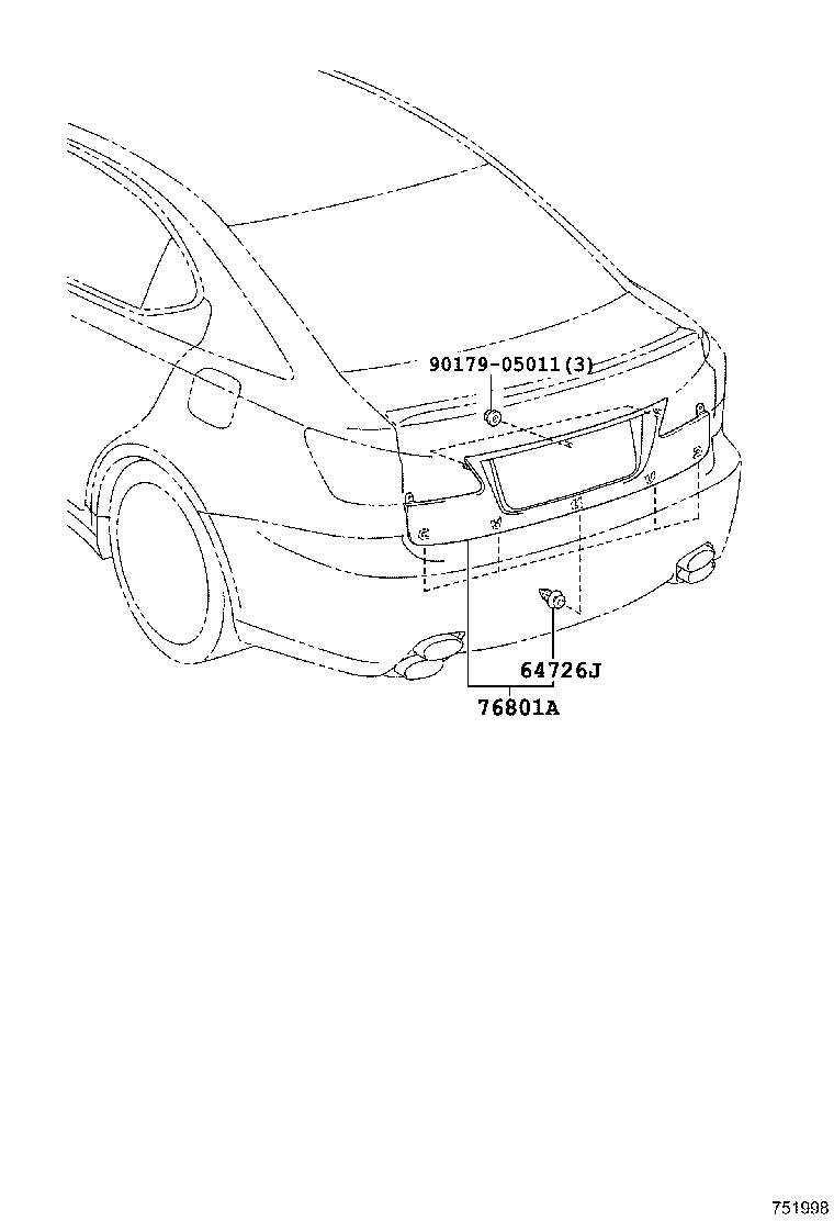 76801-53071 GARNISH SUB-ASSY, LUGGAGE COMPARTMENT DOOR, OUTSIDE product image