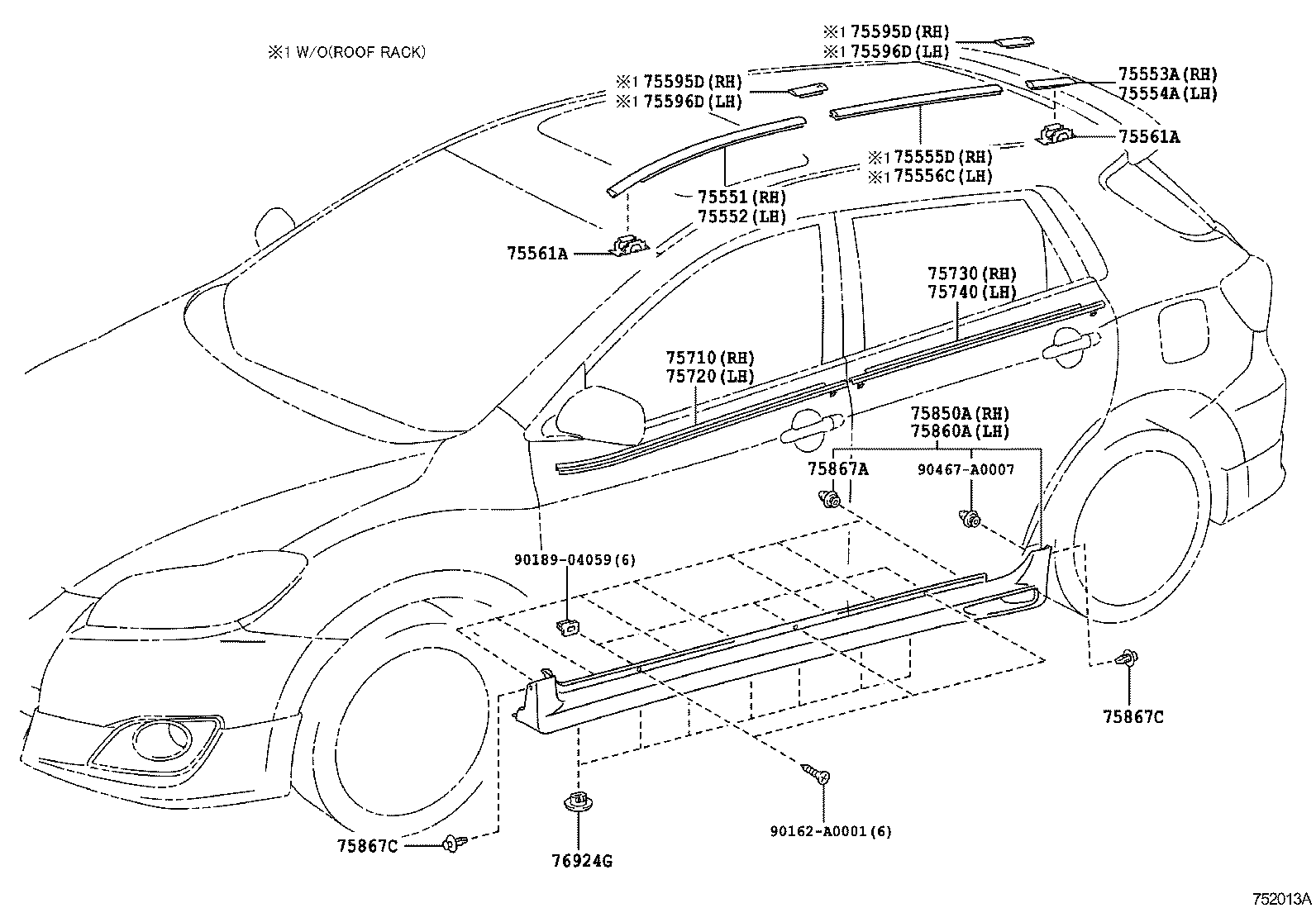 Toyota 75867-02010 CLIP, ROCKER PANEL MOULDING