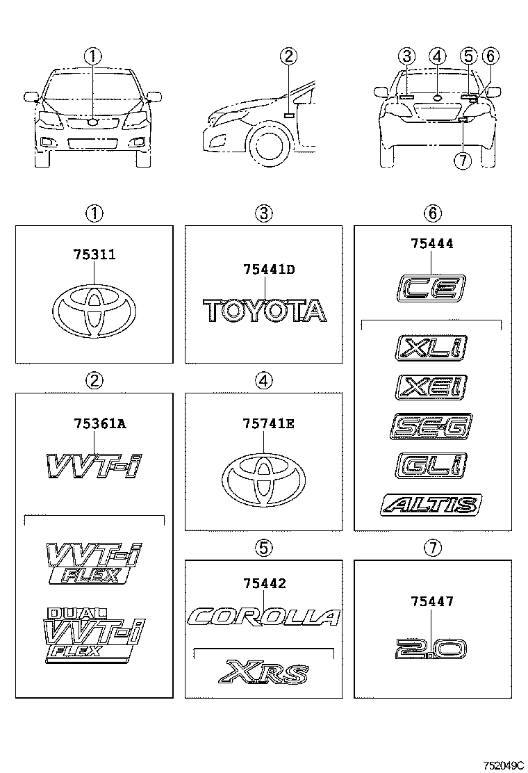 Toyota 75301-02060 EMBLEM, RADIATOR GRILLE (OR FRONT PANEL)