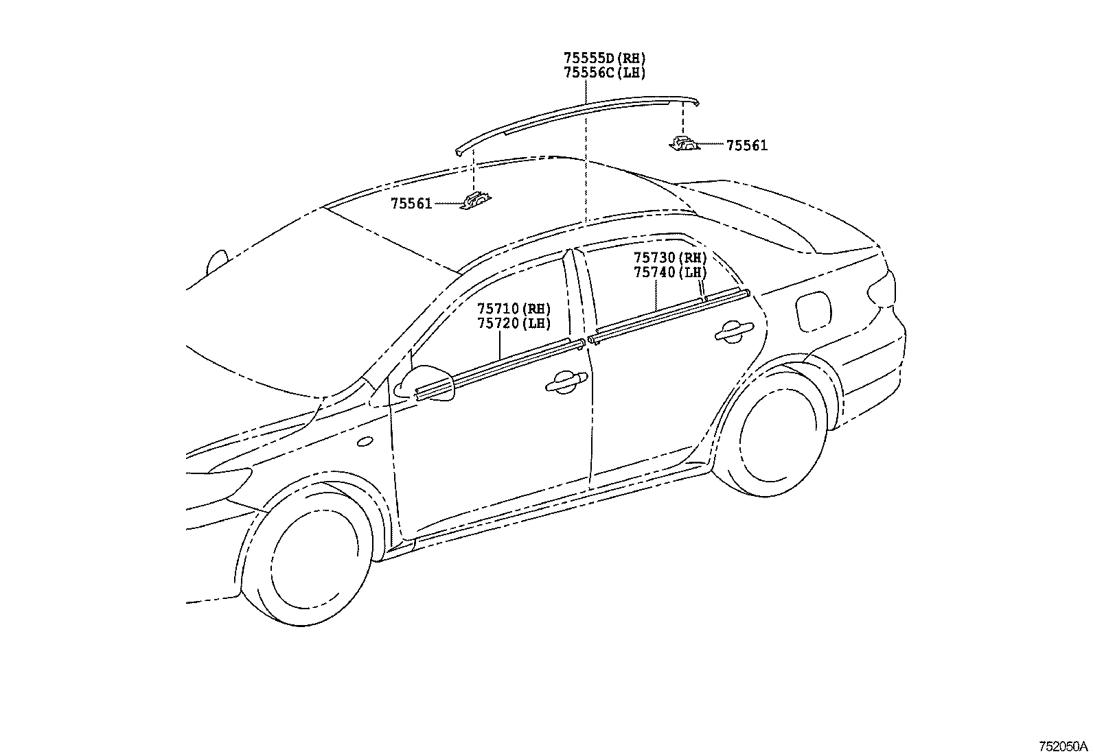 Toyota 75710-02260 MOULDING ASSY, FRONT DOOR BELT, RH