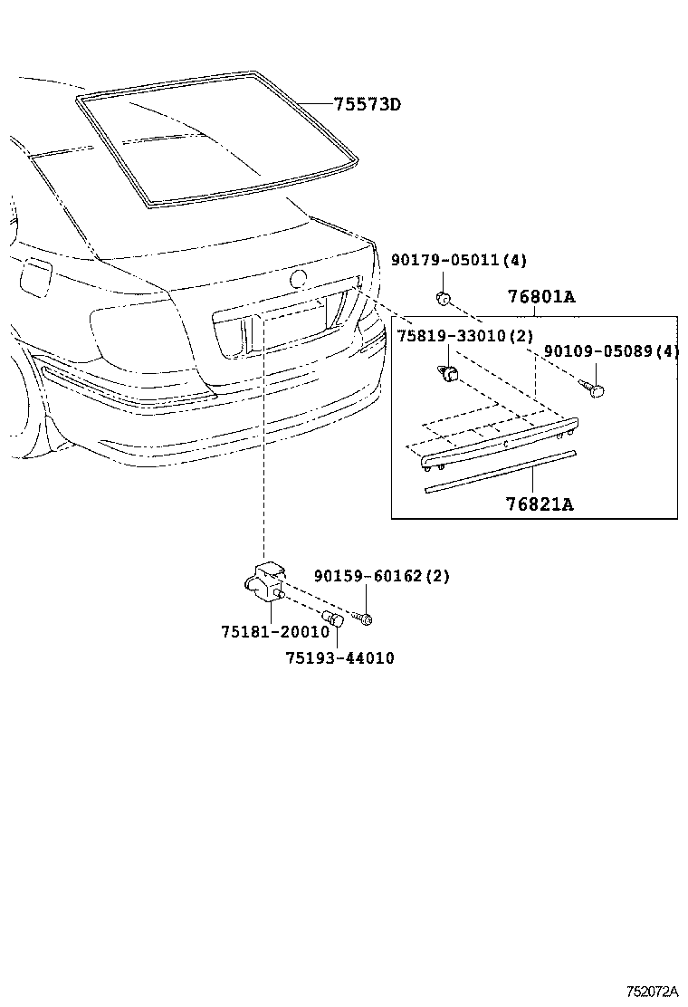 76801-20330 GARNISH SUB-ASSY, LUGGAGE COMPARTMENT DOOR, OUTSIDE product image