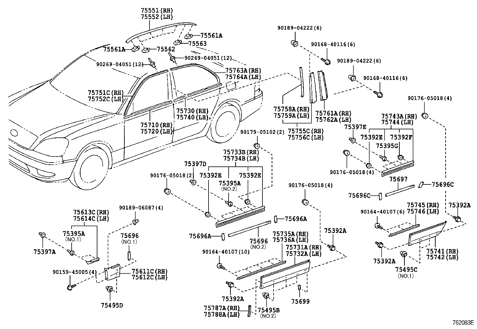 Toyota 75743-50040 MOULDING, REAR DOOR, OUTSIDE UPPER REAR RH