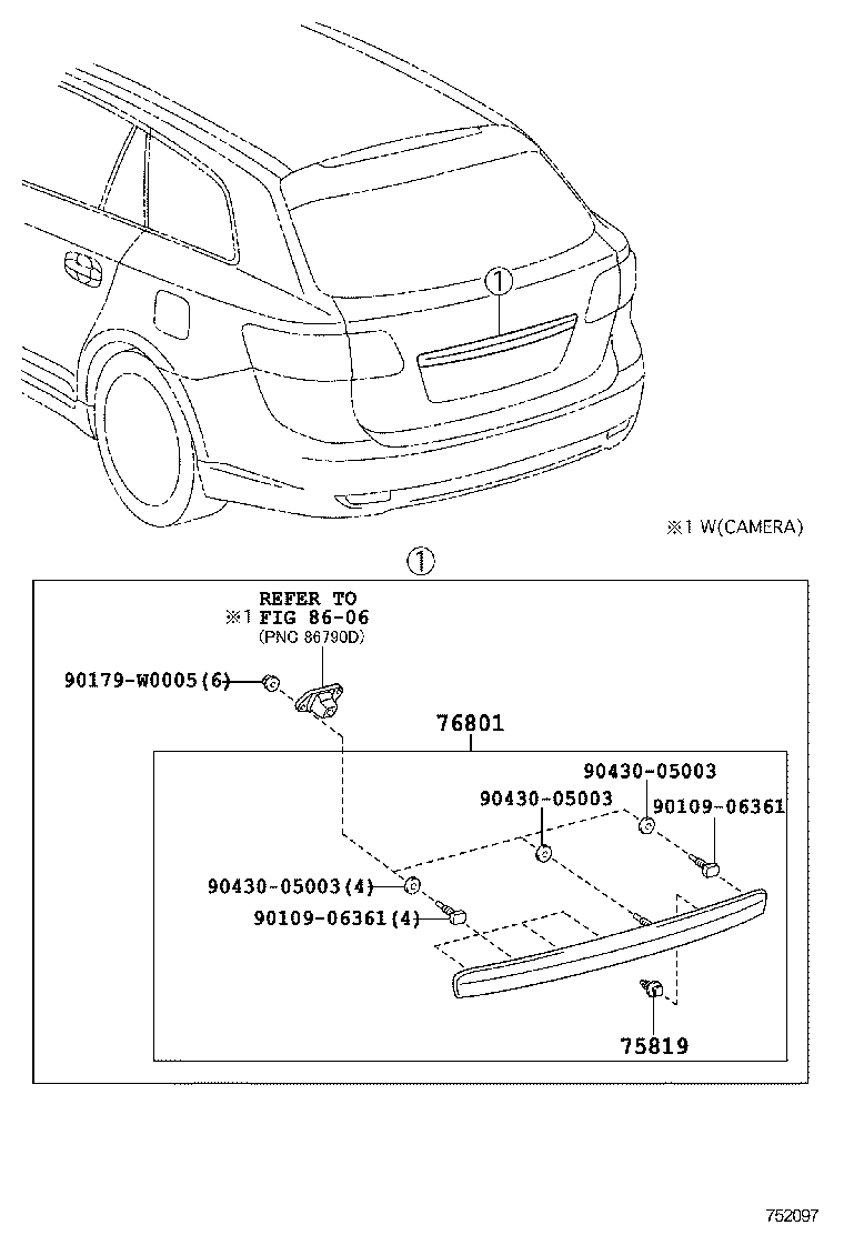 76801-05211 GARNISH SUB-ASSY, BACK DOOR, OUTSIDE product image