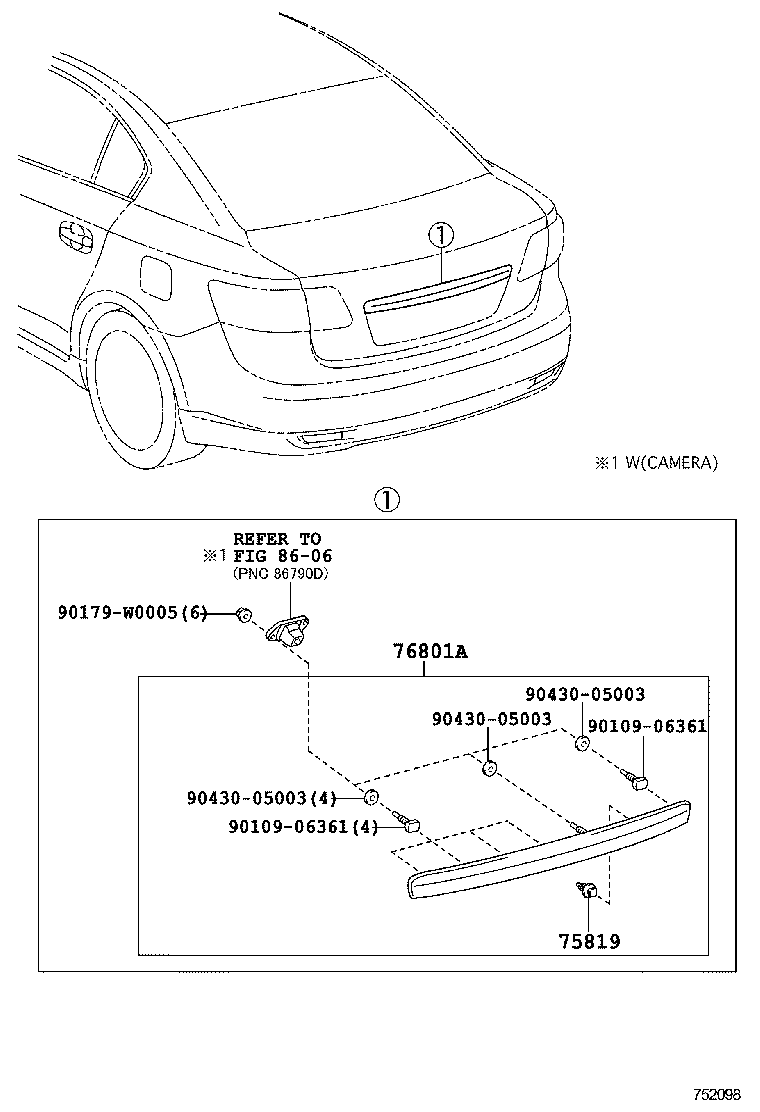 76801-05211 GARNISH SUB-ASSY, BACK DOOR, OUTSIDE product image