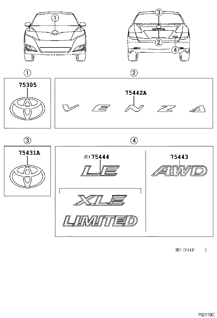 Toyota 75443-0T030 PLATE, LUGGAGE COMPARTMENT DOOR, NO.4