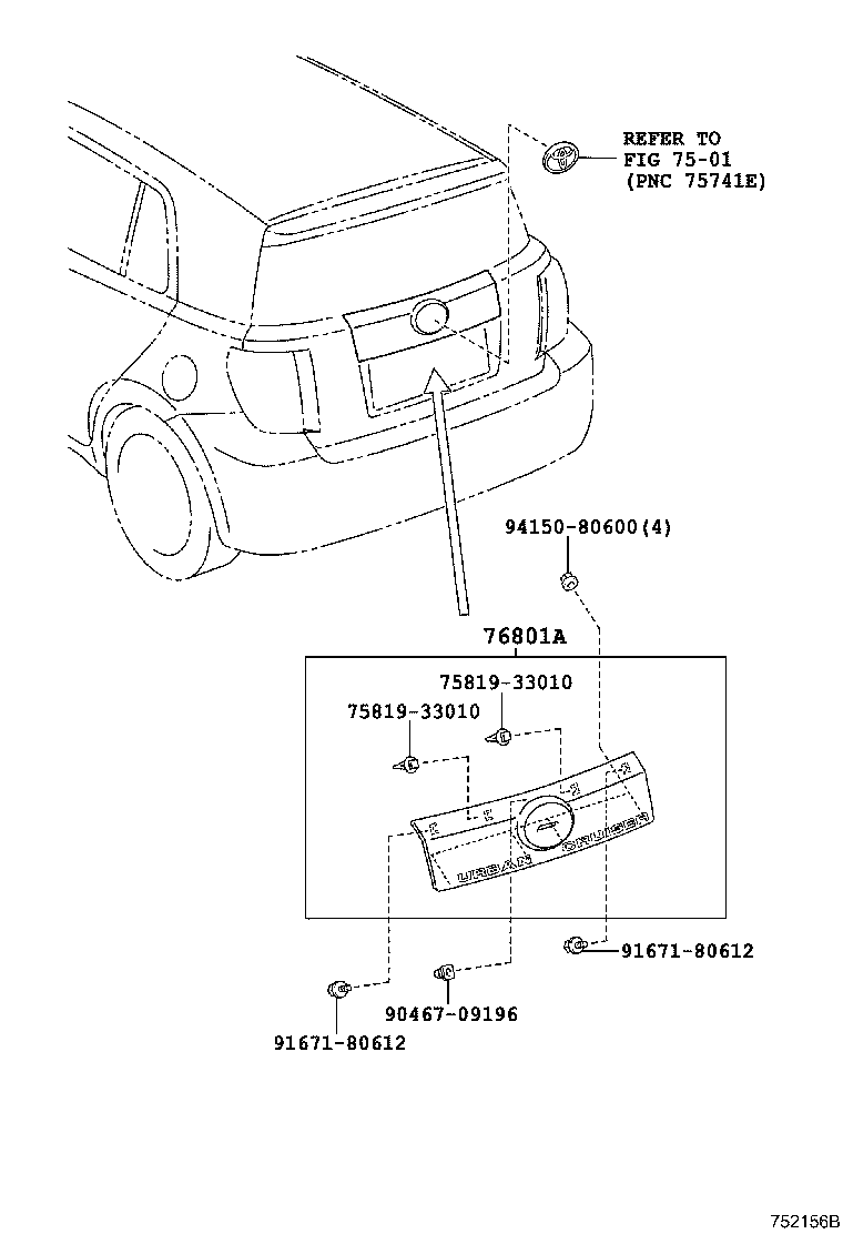 76801-52140-D2 GARNISH SUB-ASSY, LUGGAGE COMPARTMENT DOOR, OUTSIDE product image