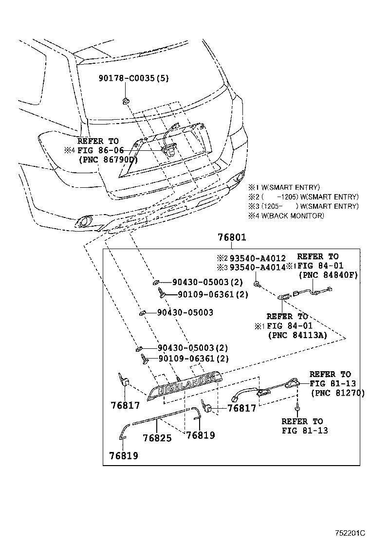 76801-0E080 GARNISH SUB-ASSY, BACK DOOR, OUTSIDE product image