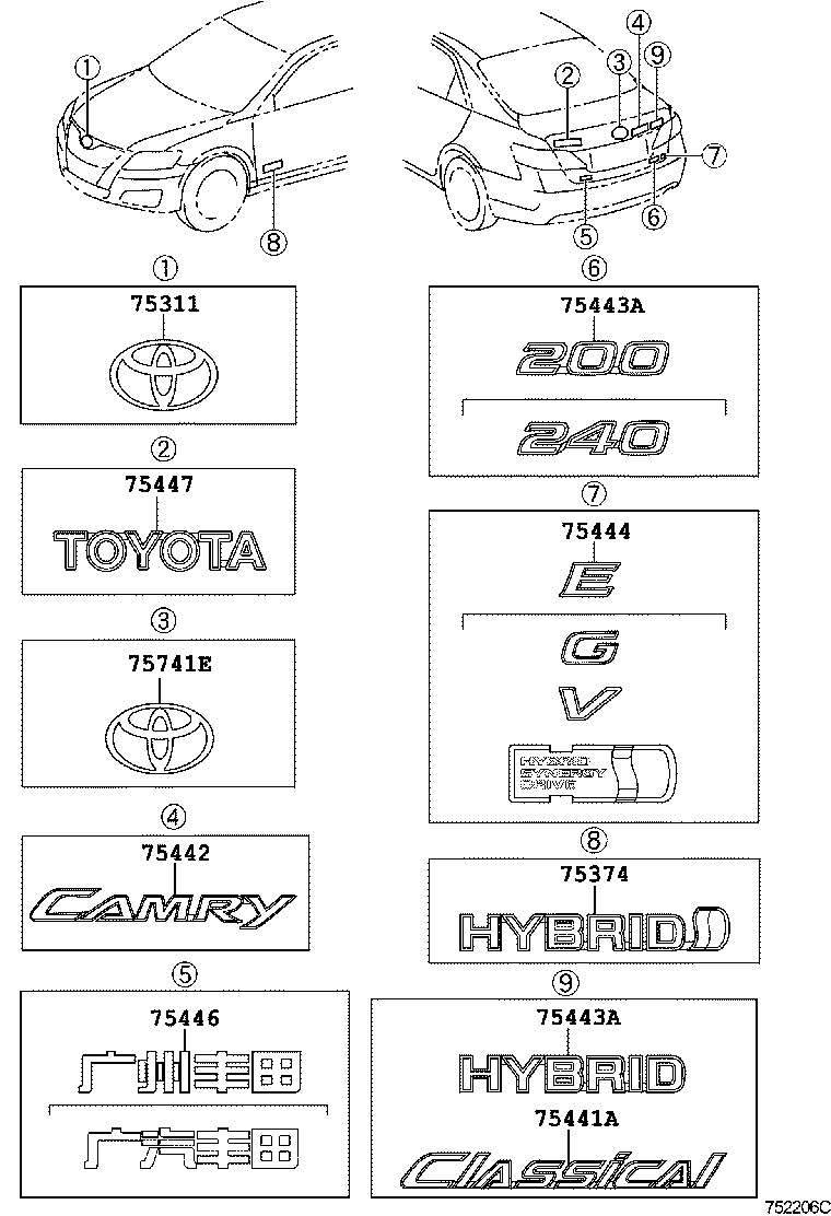 75442-06100 PLATE, LUGGAGE COMPARTMENT DOOR NAME, NO.2 product image
