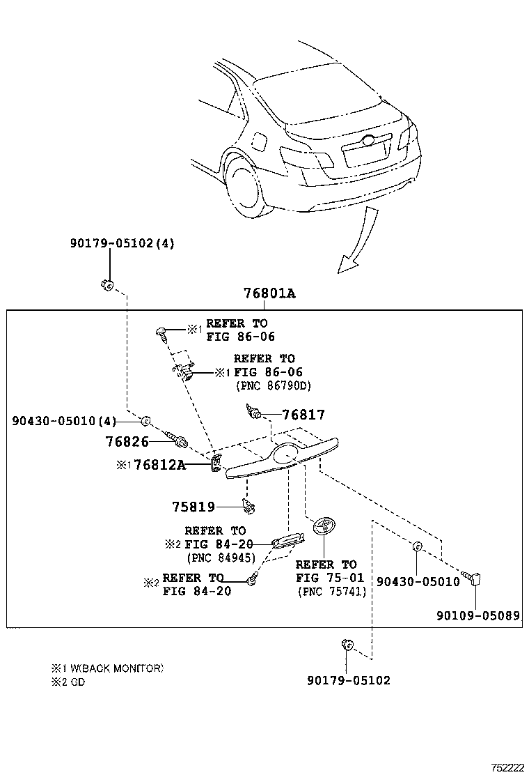 76801-33190 GARNISH SUB-ASSY, LUGGAGE COMPARTMENT DOOR, OUTSIDE product image