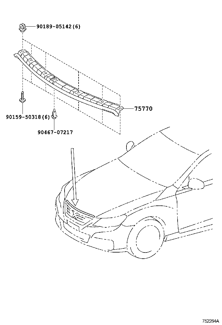75770-22190 MOULDING ASSY, HOOD, FRONT product image