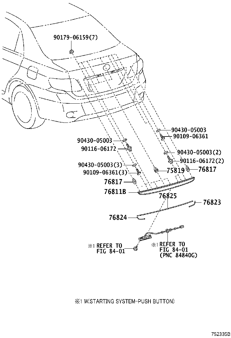 76801-02F10 GARNISH SUB-ASSY, LUGGAGE COMPARTMENT DOOR, OUTSIDE product image