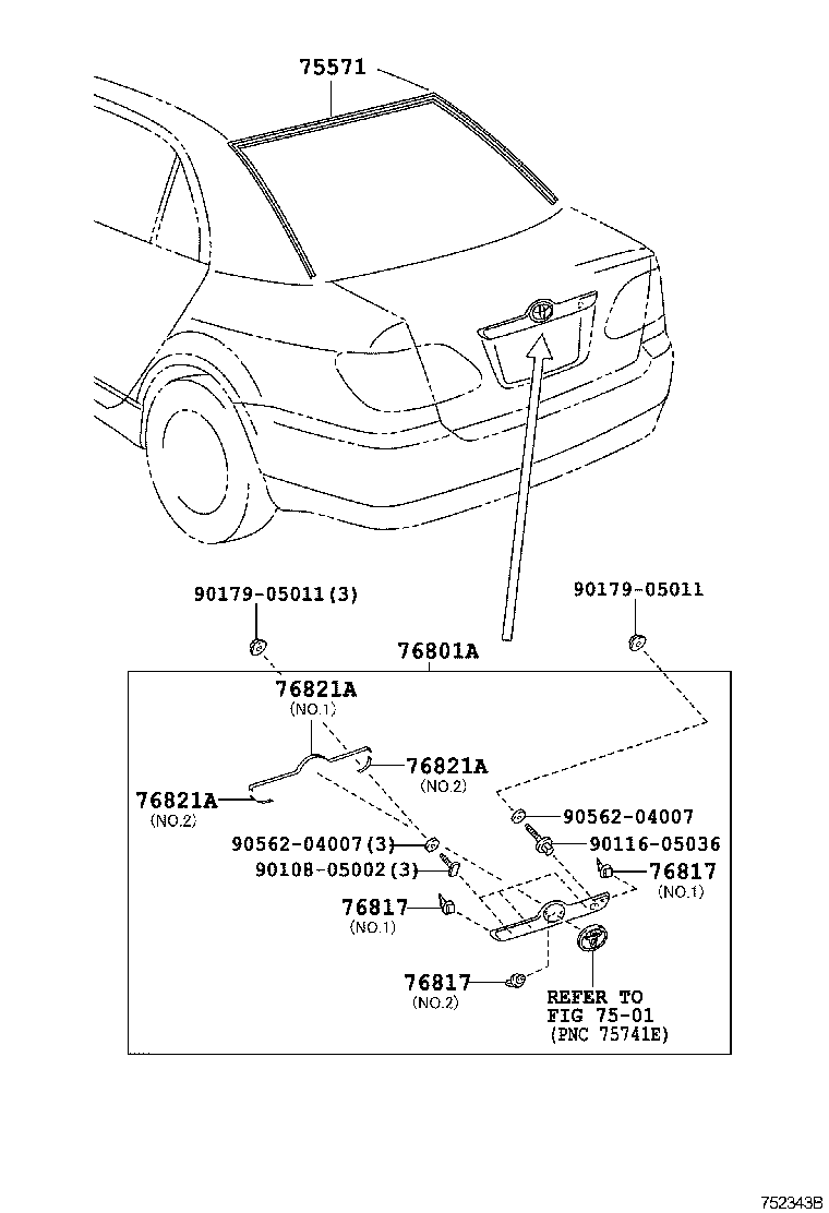 75571-12860 MOULDING, BACK WINDOW, OUTSIDE UPPER product image