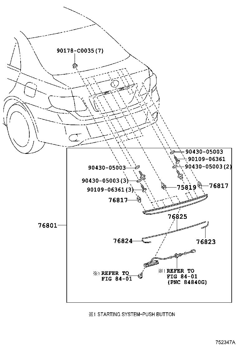 76801-02680 GARNISH SUB-ASSY, BACK DOOR, OUTSIDE product image