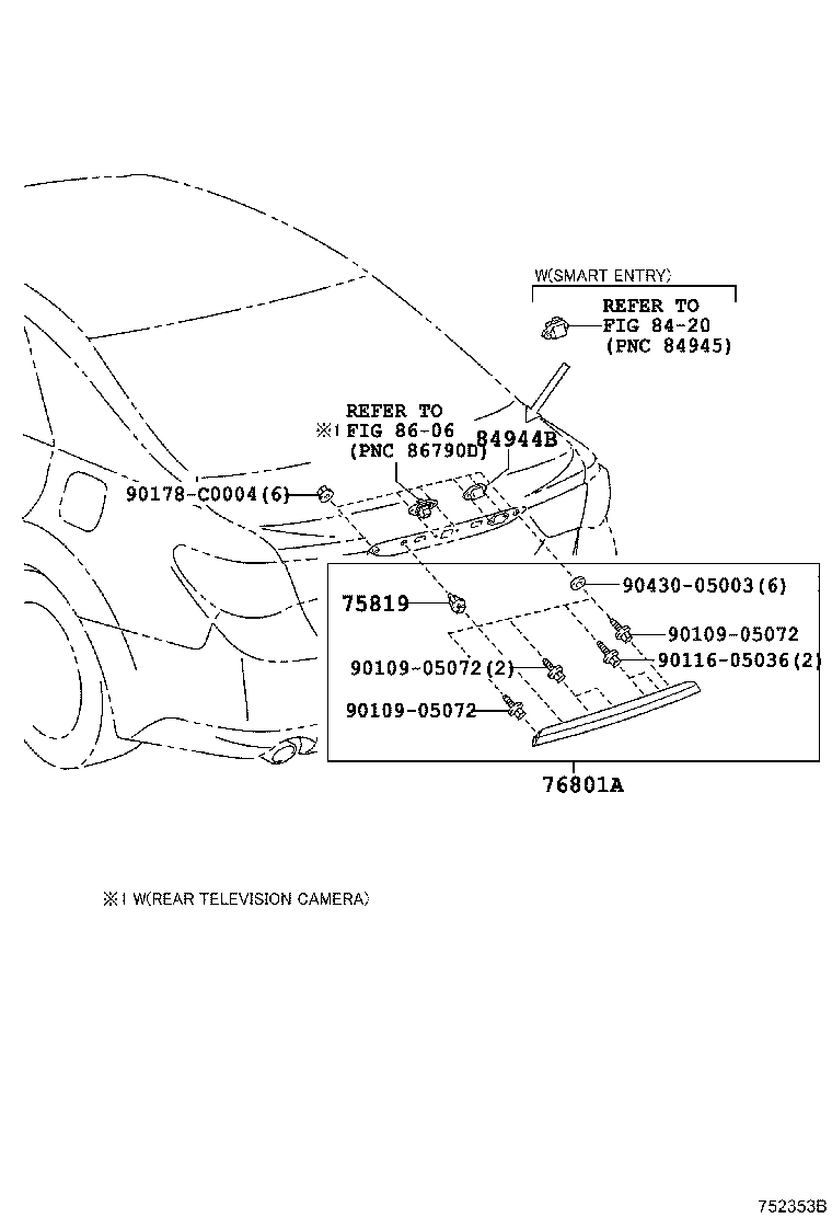 76801-0P090 GARNISH SUB-ASSY, LUGGAGE COMPARTMENT DOOR, OUTSIDE product image