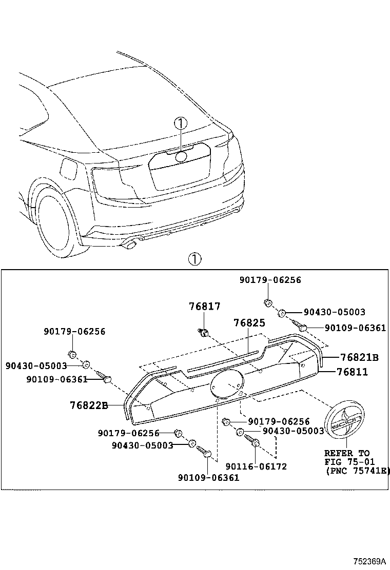 Toyota 76811-21100-A1 GARNISH, BACK DOOR, OUTSIDE