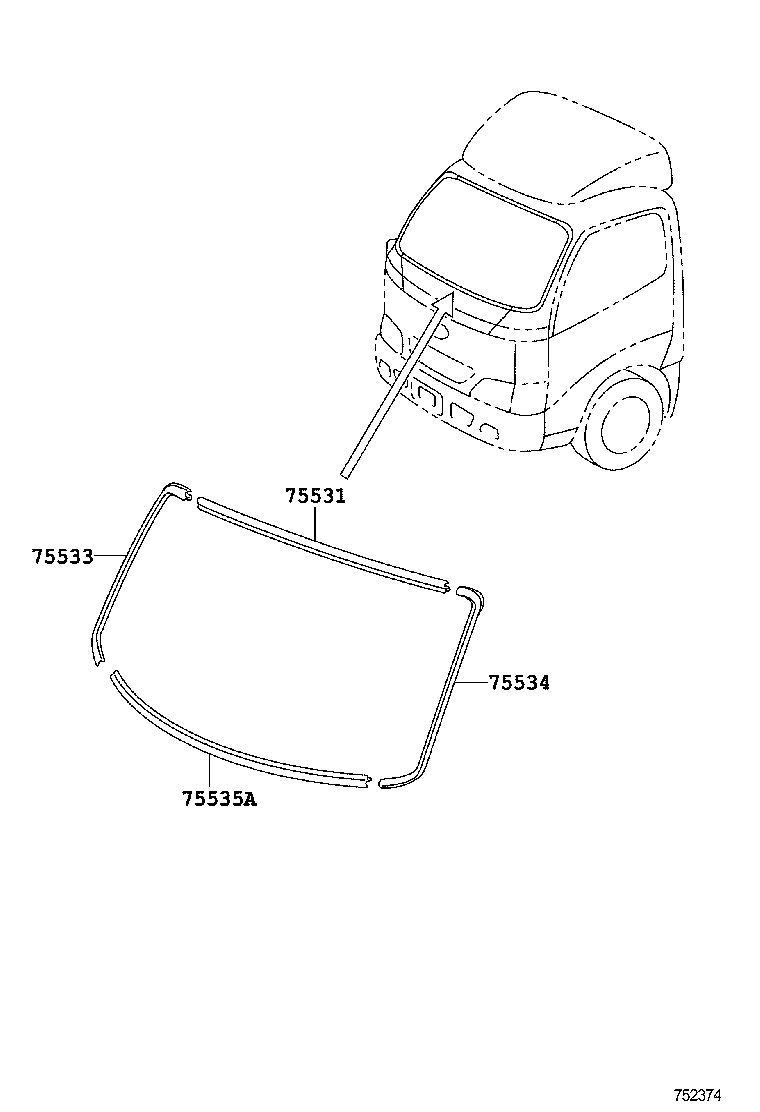 75531-89112 MOULDING, WINDSHIELD, OUTER UPPER product image
