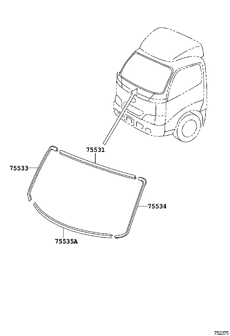 75531-89113 MOULDING, WINDSHIELD, OUTER UPPER product image