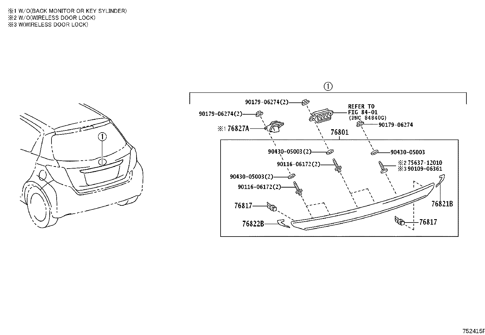 76801-52230 GARNISH SUB-ASSY, BACK DOOR, OUTSIDE product image