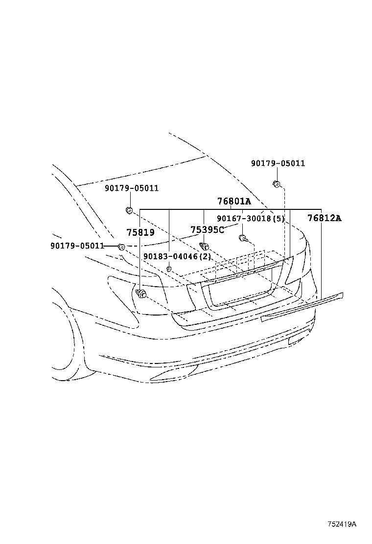 Toyota 64726-50060 CLIP, OUTSIDE MOULDING, NO.1