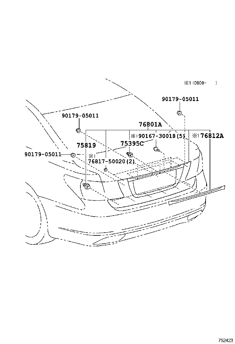 76801-50080-C1 GARNISH SUB-ASSY, LUGGAGE COMPARTMENT DOOR, OUTSIDE product image