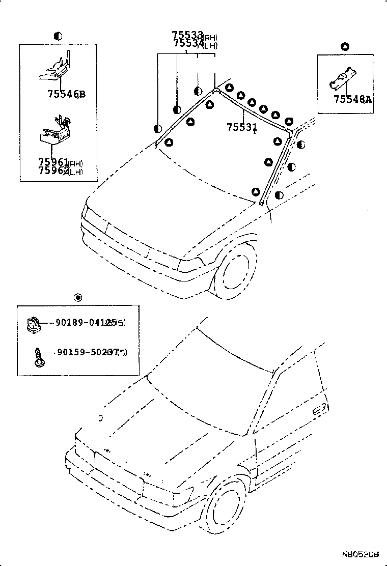 75546-02010 CLIP, WINDSHIELD OUTSIDE MOULDING, NO.2 product image