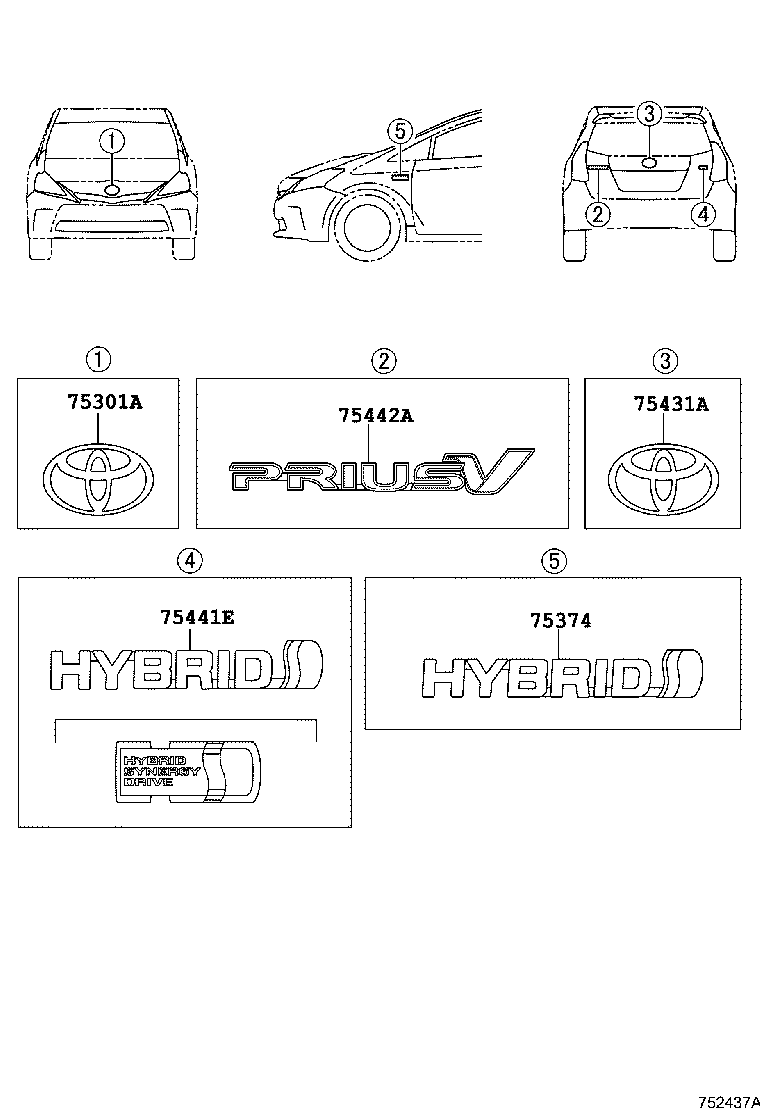 Toyota 75441-47021 PLATE, BACK DOOR NAME, NO.1