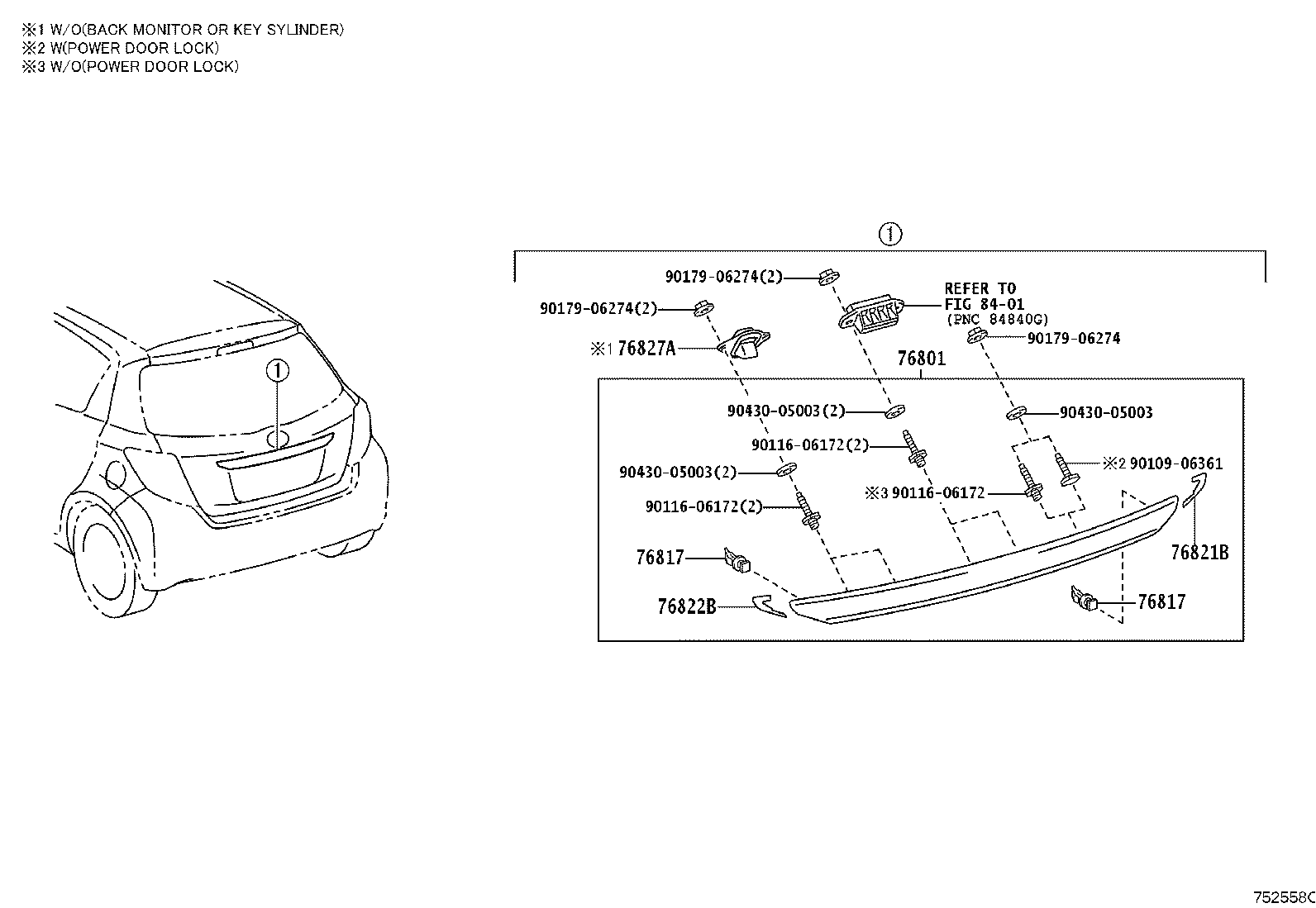 Toyota 76801-52370 GARNISH SUB-ASSY, BACK DOOR, OUTSIDE