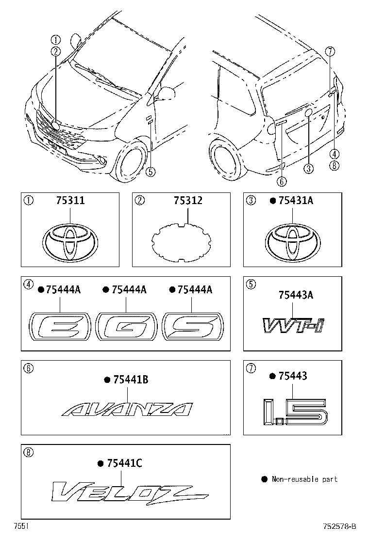 Toyota 75444-BZ070 PLATE, BACK DOOR NAME, NO.4