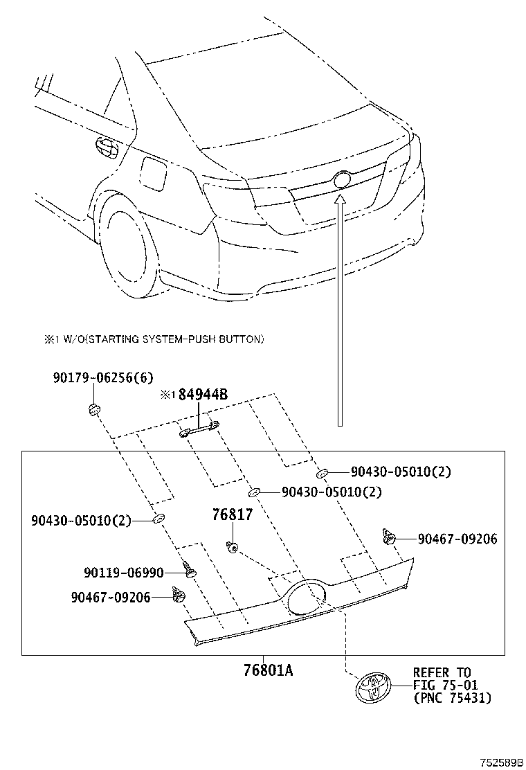 76801-06C80 GARNISH SUB-ASSY, LUGGAGE COMPARTMENT DOOR, OUTSIDE product image