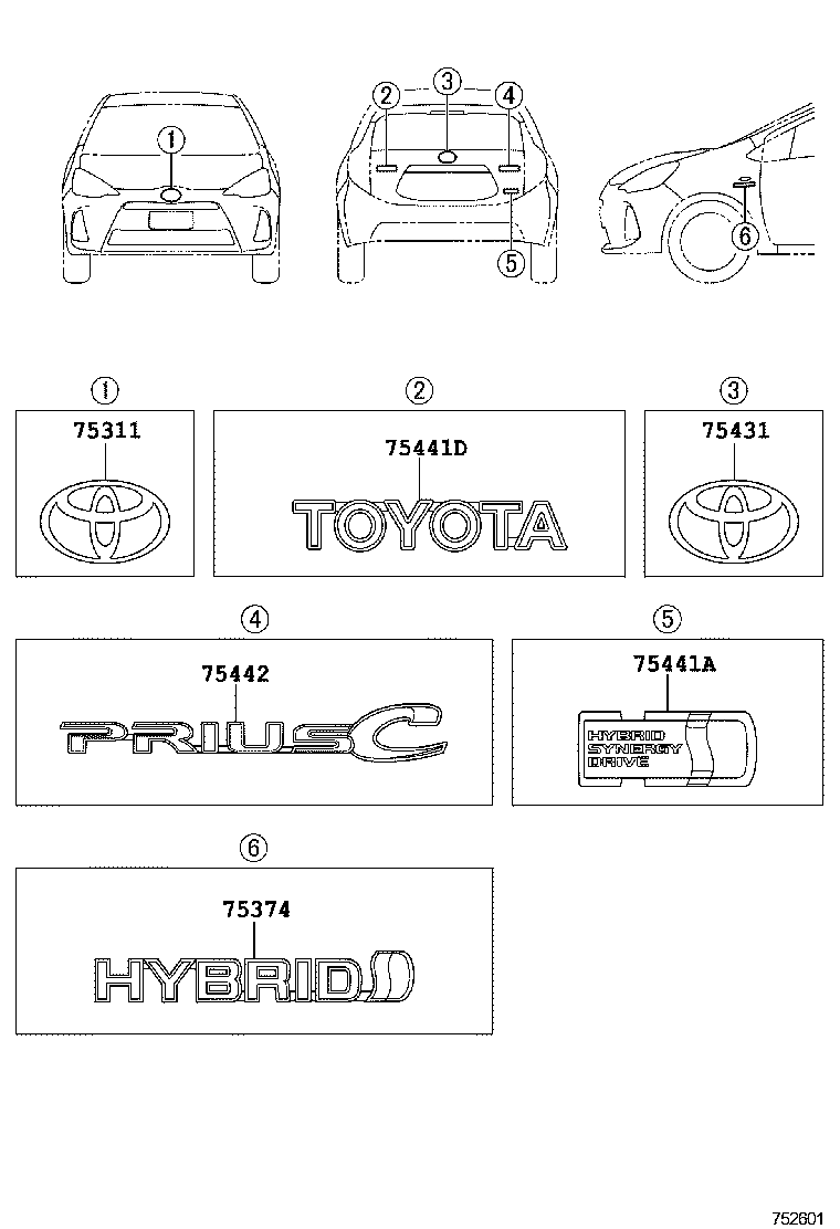75441-52140 PLATE, LUGGAGE COMPARTMENT DOOR NAME, NO.1 product image