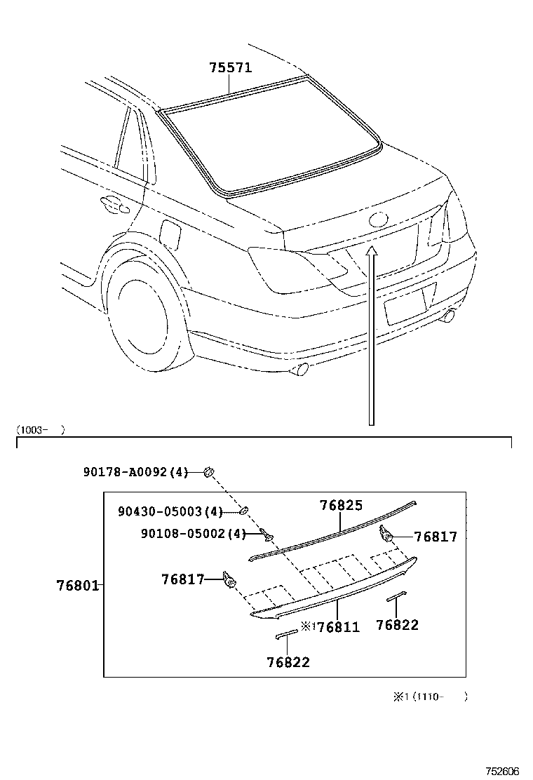 76801-07020 GARNISH SUB-ASSY, BACK DOOR, OUTSIDE product image