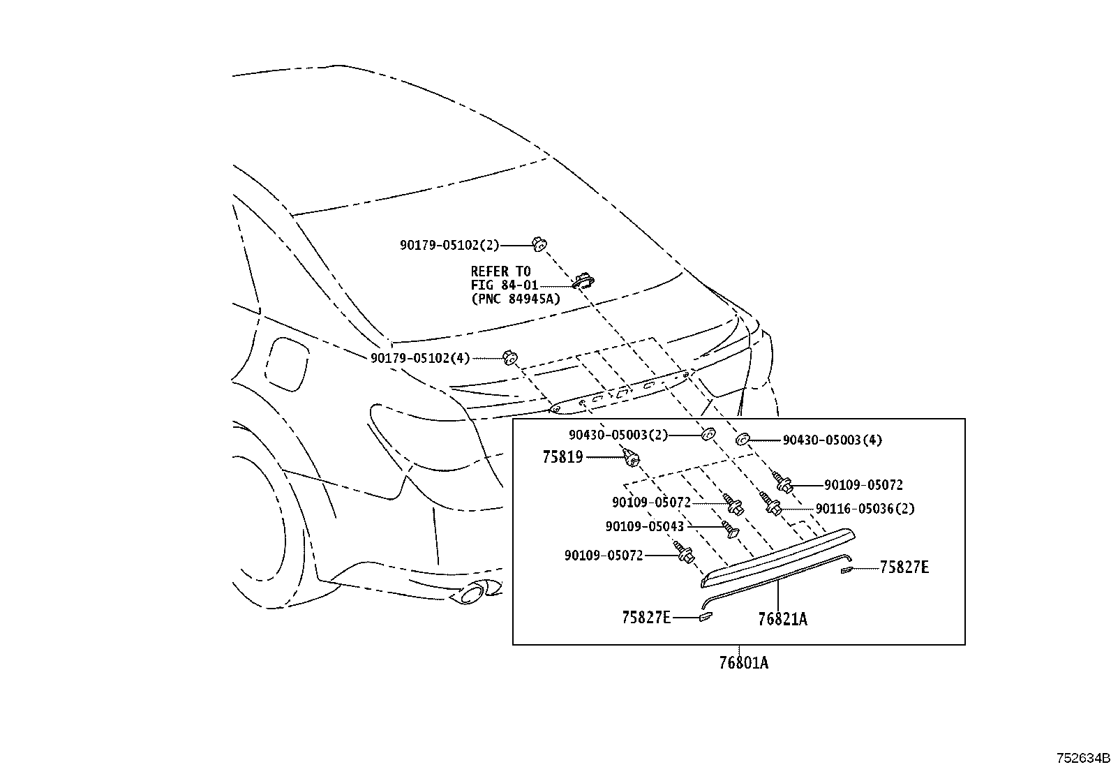 76801-22150 GARNISH SUB-ASSY, LUGGAGE COMPARTMENT DOOR, OUTSIDE product image