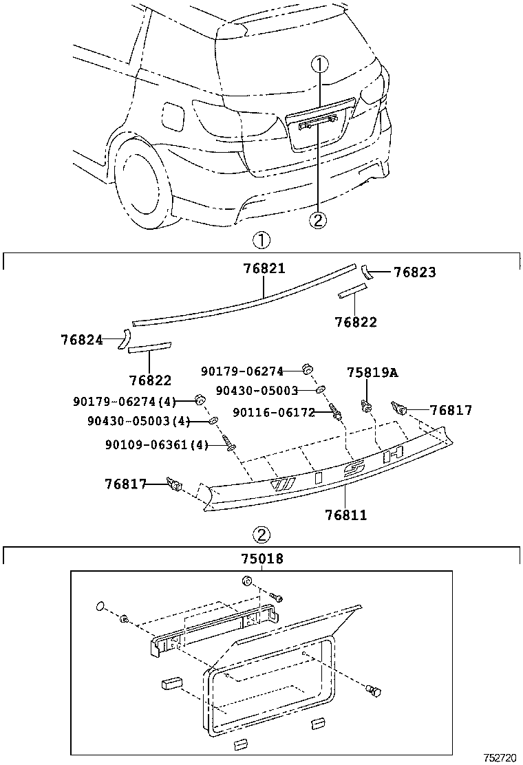 76811-68110 GARNISH, BACK DOOR, OUTSIDE product image