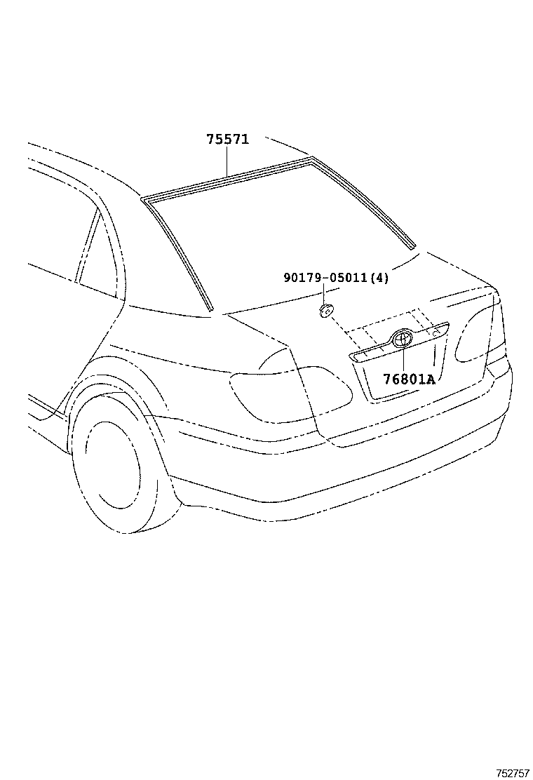 75571-12860 MOULDING, BACK WINDOW, OUTSIDE UPPER product image