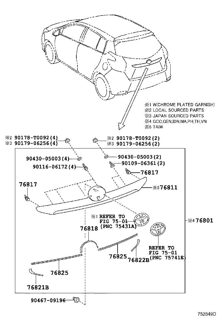 Toyota 76801-0DB40 GARNISH SUB-ASSY, BACK DOOR, OUTSIDE