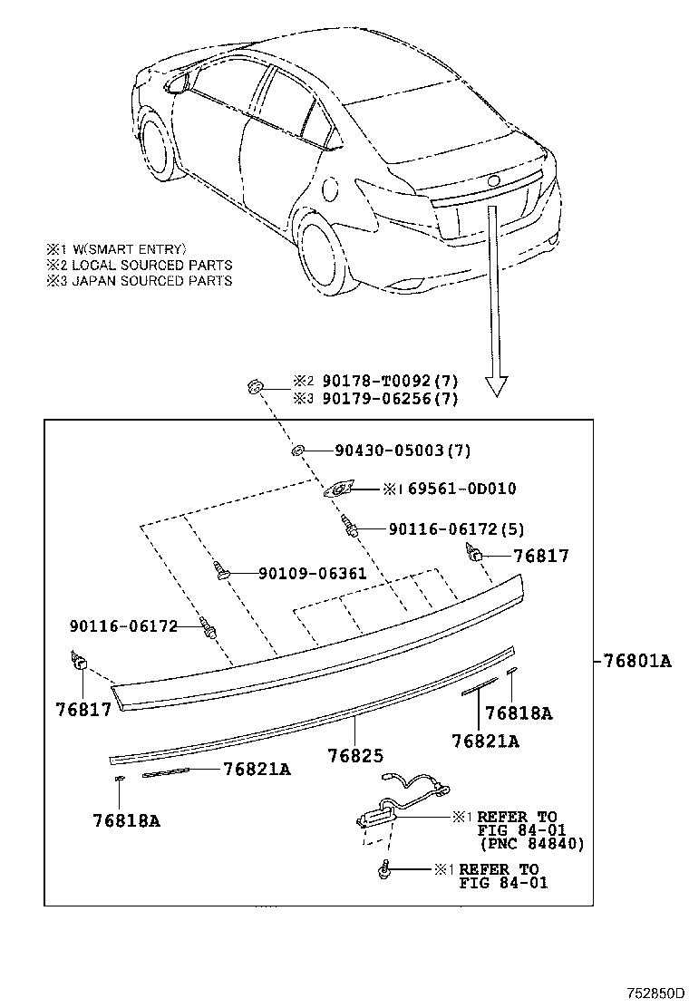 Toyota 76811-0D910 GARNISH, LUGGAGE COMPARTMENT DOOR, OUTSIDE