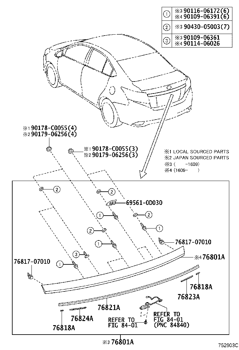 76801-0D730 GARNISH SUB-ASSY, LUGGAGE COMPARTMENT DOOR, OUTSIDE product image