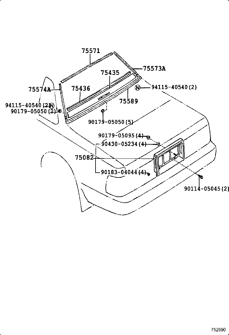75571-91F01 MOULDING, BACK WINDOW, OUTSIDE UPPER product image