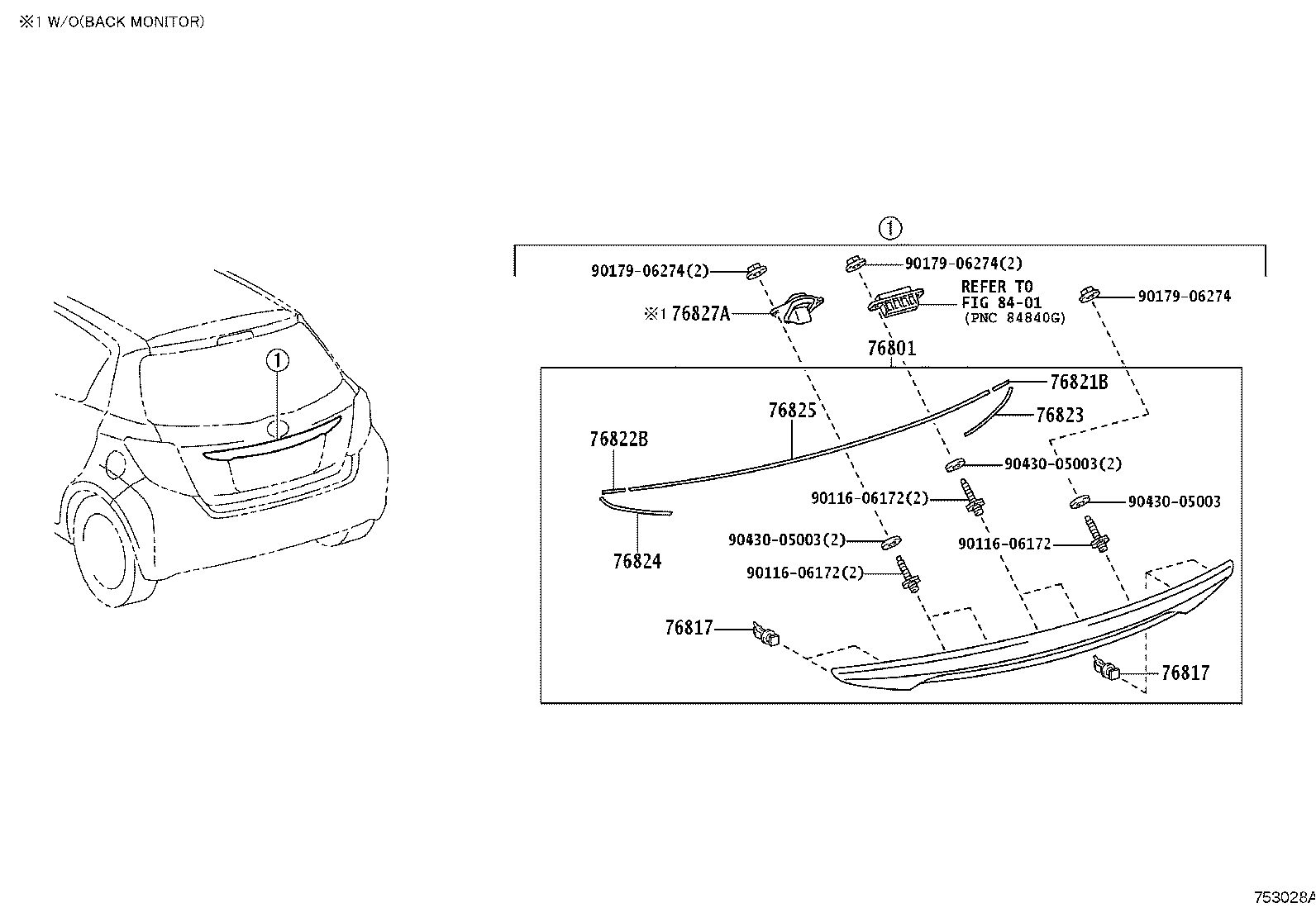 76801-52900 GARNISH SUB-ASSY, BACK DOOR, OUTSIDE product image
