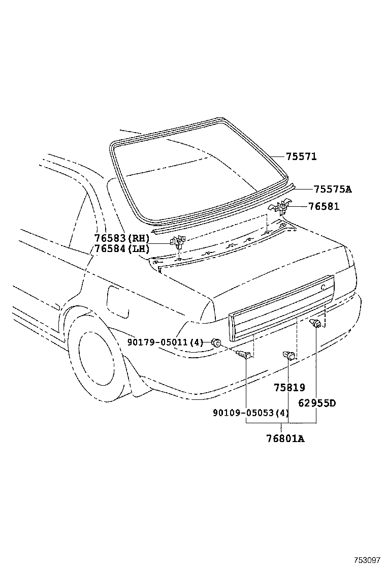 76801-12380 GARNISH SUB-ASSY, BACK DOOR, OUTSIDE product image
