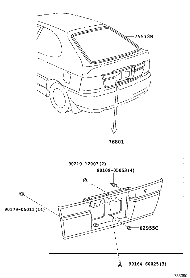 76801-12380 GARNISH SUB-ASSY, BACK DOOR, OUTSIDE product image