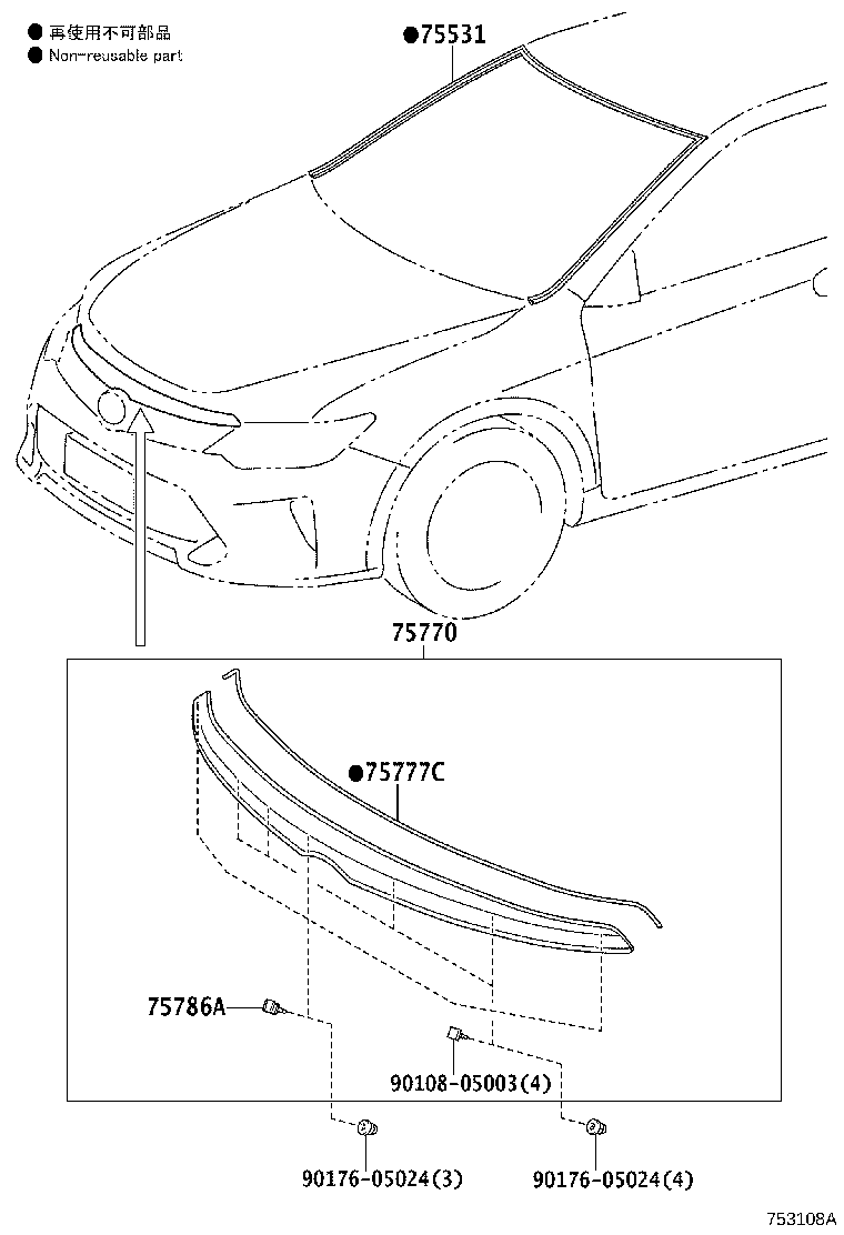 75770-06010 MOULDING ASSY, HOOD, FRONT product image