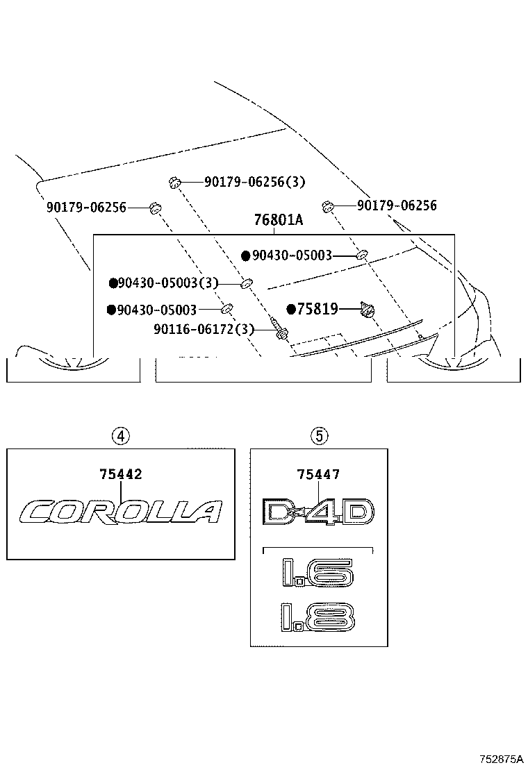 76801-02936 GARNISH SUB-ASSY, LUGGAGE COMPARTMENT DOOR, OUTSIDE product image