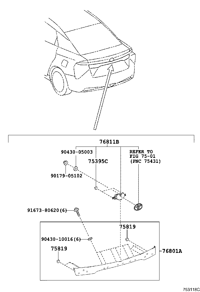Toyota 67930-62010 GARNISH, LUGGAGE COMPARTMENT DOOR, OUTSIDE