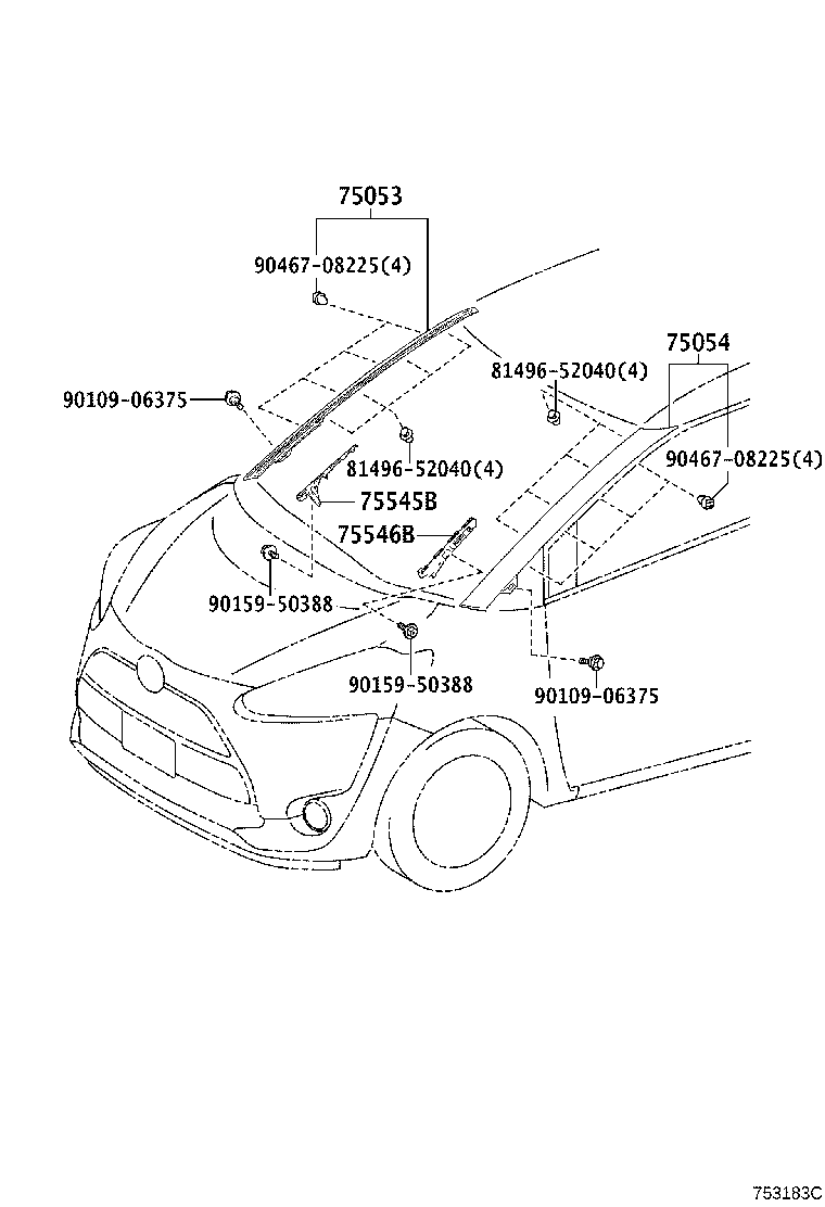 75546-52010 CLIP, WINDSHIELD OUTSIDE MOULDING, NO.2 product image