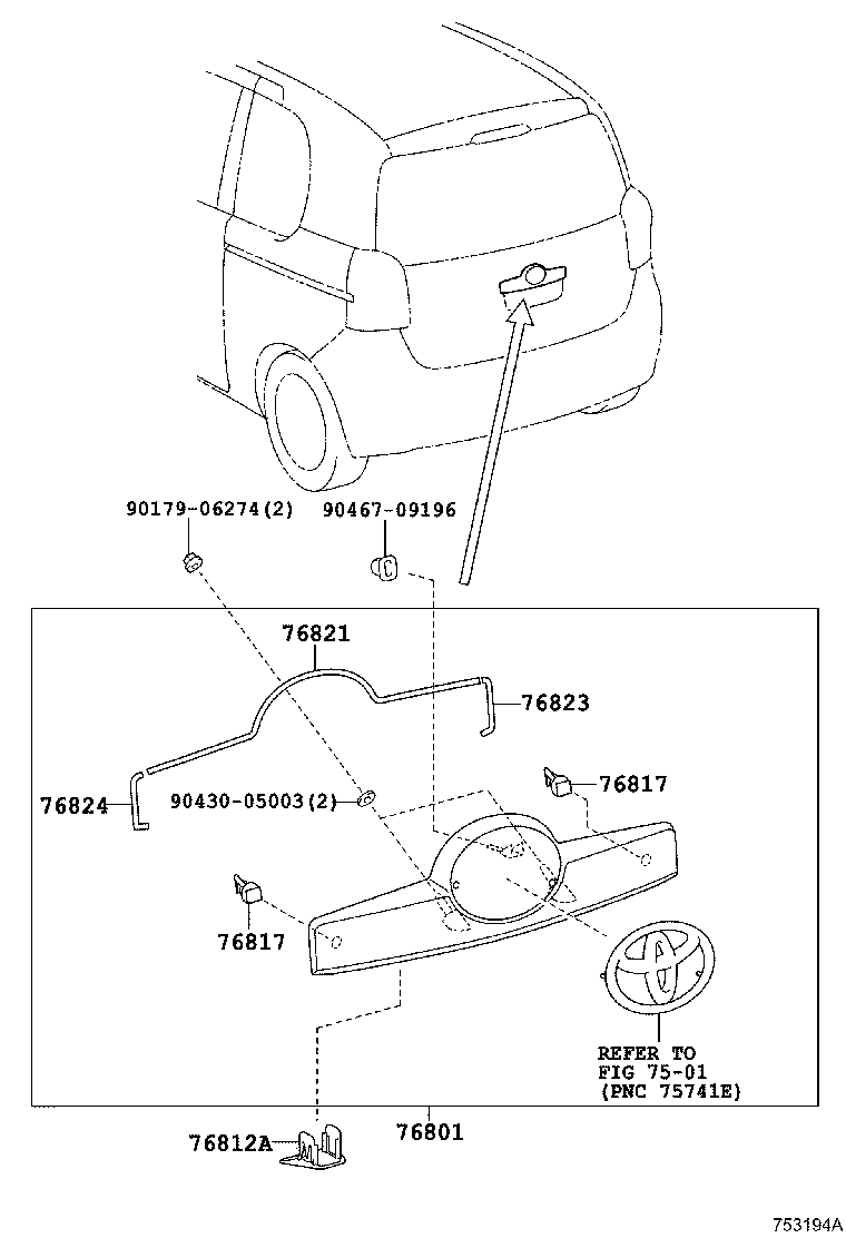 76824-52040 PROTECTOR, BACK DOOR GARNISH MOULDING, LH product image
