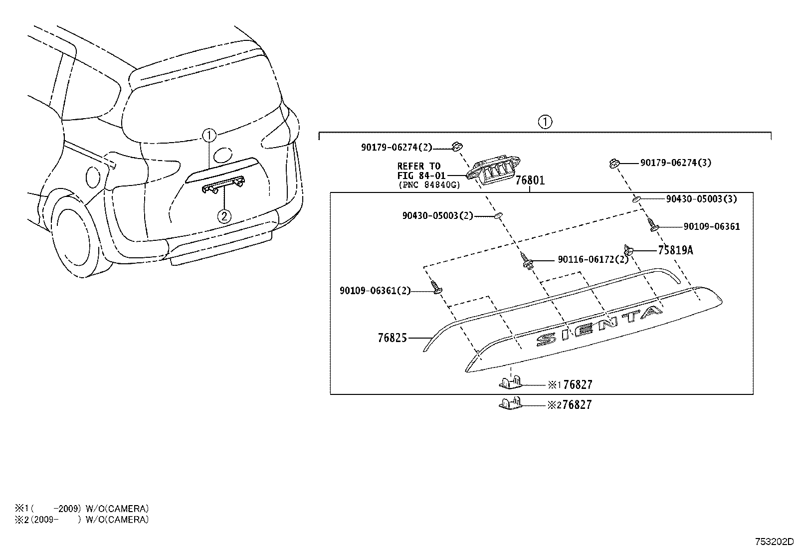 76827-52030 RETAINER, BACK DOOR GARNISH, NO.2 product image